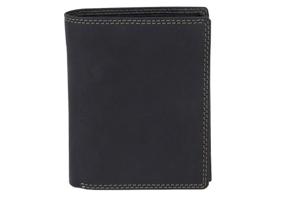 RFID Herren Geldbörse im Hochformat mit NFC Schutzfolie gegen Datendiebstahl LEAS MCL im Vintage-Stil in Echt-Leder, schwarz (LxB 12x10cm)